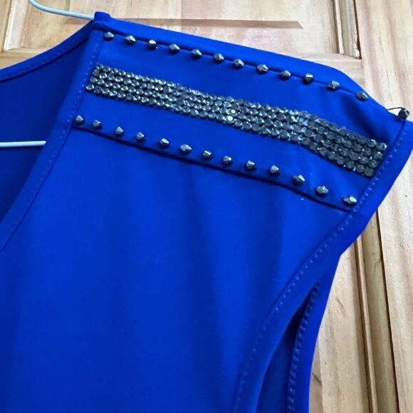 Gorgeous cobalt blue rhinestone and bead embellished blouse size small - Picture 6 of 6